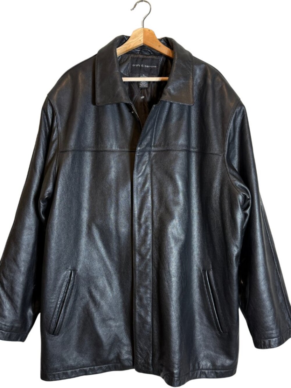 Vintage Croft & Barrow Genuine Leather Jacket Men's XL Black Biker Heavyweight